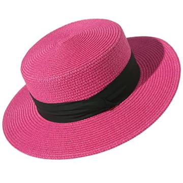 Lanzom Sun Hats for Women Wide Brim Straw Boater Hat, Foldable Beach Hat