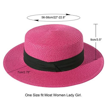 Lanzom Women's Wide Brim Straw Boater Hat for Summer