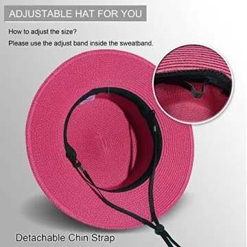 Lanzom Women's Wide Brim Straw Boater Hat for Summer