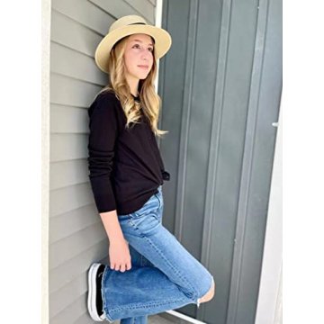 Lanzom Women's Wide Brim Straw Boater Hat for Summer