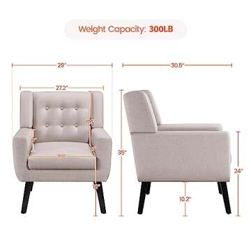 Yaheetech Accent Chair, Modern Button Tufted Armchair, Linen Fabric Sofa Chairs for Living Room Bedr...