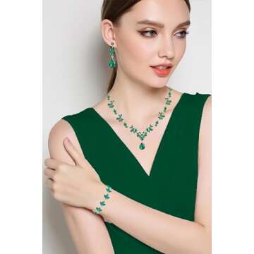 Paxuan Bridal Wedding Elegant Floral Jewelry Set for Women/Brides/Bridesmaids Crystal Jewelry Set fo...