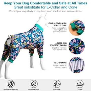 LovinPet Onsie for Dog After Surgery Big Dogs - Big Dog Clothes, Post Surgery Onesie, Lightweight Fabric Pitbull Dog Pullover Pajamas, Puppy Pajamas, Full Coverage Dog PJ's,Blue Green XXL