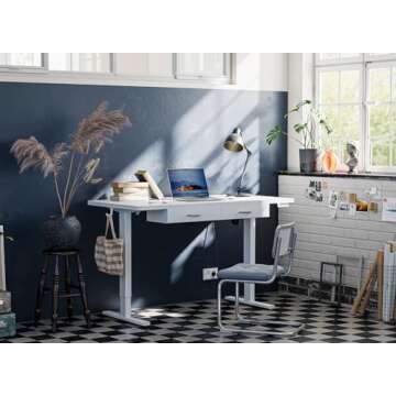 FEZIBO 48 x 24 Inches Standing Desk with Double Wooden Drawers, Adjustable Height Electric Standing ...