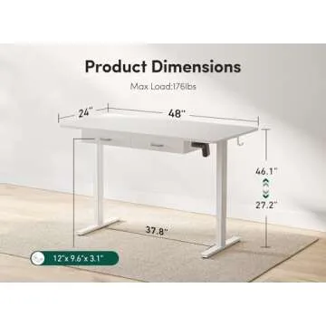 FEZIBO 48 x 24 Inches Standing Desk with Double Wooden Drawers, Adjustable Height Electric Standing Desk, Stand Up Home Office Desk with Splice Tabletop, White Frame/White Top