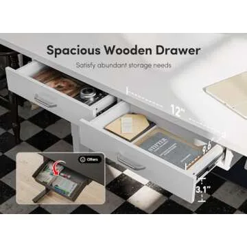 FEZIBO 48 x 24 Inches Standing Desk with Double Wooden Drawers, Adjustable Height Electric Standing Desk, Stand Up Home Office Desk with Splice Tabletop, White Frame/White Top