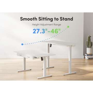 FEZIBO 48 x 24 Inches Standing Desk with Double Wooden Drawers, Adjustable Height Electric Standing Desk, Stand Up Home Office Desk with Splice Tabletop, White Frame/White Top