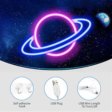 Neon Signs - JTLMEEN Planet Neon Sign, LED Neon Light Sign for Wall Decor, USB Powered Aesthetic Neon Signs for Bedroom, Cool Room, Kids Room, Bar, Festival, Birthday, Wedding, Party Decoration