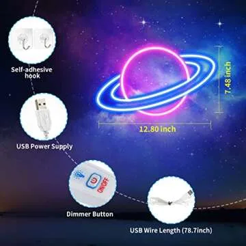 JTLMEEN Planet Neon Sign - LED Wall Decor for Kids & Adults