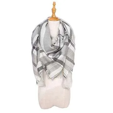 HITOP Scarfs For Women, Soft Classic Plaid Large Tartan Blanket Scarf, Womens Winter Tassel Scarves Christmas Stocking Stuffers for Women