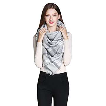 HITOP Scarfs For Women, Soft Classic Plaid Large Tartan Blanket Scarf, Womens Winter Tassel Scarves Christmas Stocking Stuffers for Women