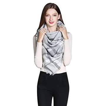 HITOP Scarfs For Women, Soft Classic Plaid Large Tartan Blanket Scarf, Womens Winter Tassel Scarves Christmas Stocking Stuffers for Women