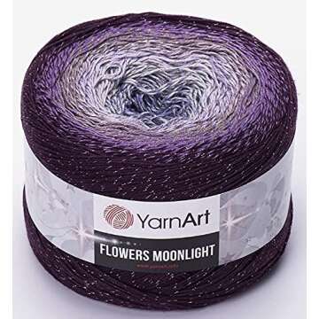 Yarn Art Flowers Moonlight Glitter Cotton Yarn, Weight 9.17oz Length 1093 Yards, Sport Yarn, Rainbow Crochet, Metallic Lurex Handknit Shiny, Silvery Cake, Multicolor Cotton,Rainbow Crochet (3278)