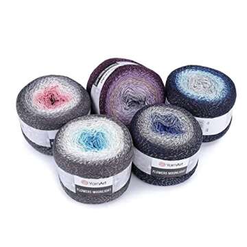 Yarn Art Flowers Moonlight Glitter Cotton Yarn, Weight 9.17oz Length 1093 Yards, Sport Yarn, Rainbow Crochet, Metallic Lurex Handknit Shiny, Silvery Cake, Multicolor Cotton,Rainbow Crochet (3278)