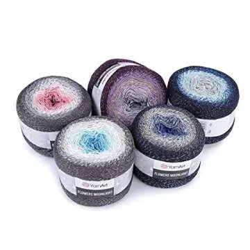 Yarn Art Flowers Moonlight Glitter Cotton Yarn, Weight 9.17oz Length 1093 Yards, Sport Yarn, Rainbow Crochet, Metallic Lurex Handknit Shiny, Silvery Cake, Multicolor Cotton,Rainbow Crochet (3278)