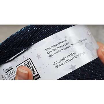 Yarn Art Flowers Moonlight Glitter Cotton Yarn, Weight 9.17oz Length 1093 Yards, Sport Yarn, Rainbow Crochet, Metallic Lurex Handknit Shiny, Silvery Cake, Multicolor Cotton,Rainbow Crochet (3278)