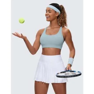 CRZ YOGA Women's Strappy Sports Bras Fitness Workout Padded Yoga Criss Cross Back Cami Cambric Blue Medium