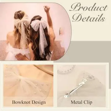 YAEISM Short Wedding Veil Bridal Bow Veil White Pearl Tulle Hair Clip Bachelorette Party Hair Bows Veil Bridesmaid Bride Costume Hair Accessories for Women and Girls
