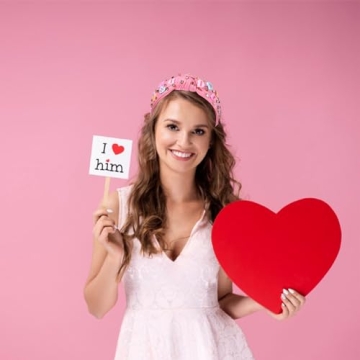 NVENF Valentine’s Day Headband for Women Love Heart Headband Jeweled Crystal Rhinestone Knotted Headband Red Pink Wide Top Knot Headband Valentine’s Day Hair Accessories Gifts (Letter 1 - Pink)