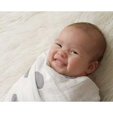 Momo Bebe Muslin Baby Swaddle Blankets - 4 Pack Large 47x47 inch Cotton Swaddles - White Grey Chevron Polka Dot Arrow - Soft Breathable Comfortable Durable - Nursery Shower Gift Set Unisex Neutral