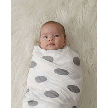 Momo Bebe Muslin Baby Swaddle Blankets - 4 Pack Large 47x47 inch Cotton Swaddles - White Grey Chevron Polka Dot Arrow - Soft Breathable Comfortable Durable - Nursery Shower Gift Set Unisex Neutral