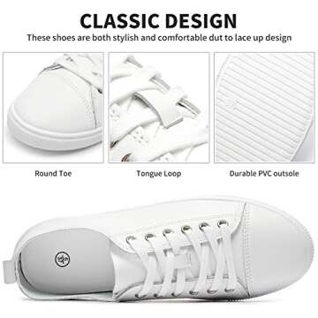 FRACORA Womens White Leather Sneakers Low Top Fashion Casual Tennis Shoes for Women(White,US7)