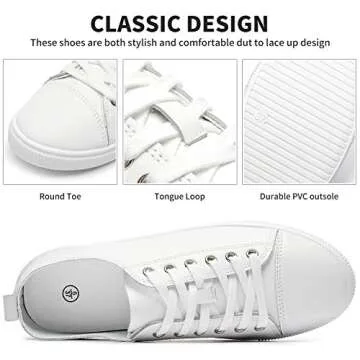 FRACORA Womens White Leather Sneakers Low Top Fashion Casual Tennis Shoes for Women(White,US7)