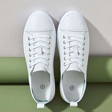 FRACORA Womens White Leather Sneakers Low Top Fashion Casual Tennis Shoes for Women(White,US7)