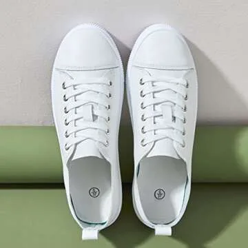 FRACORA Womens White Leather Sneakers Low Top Fashion Casual Tennis Shoes for Women(White,US7)