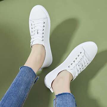 FRACORA Womens White Leather Sneakers Low Top Fashion Casual Tennis Shoes for Women(White,US7)