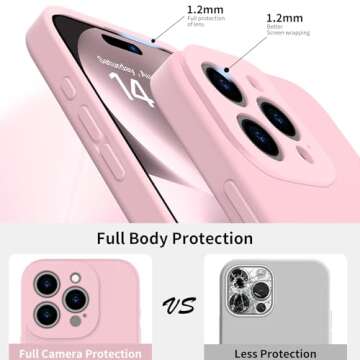 bicol for iPhone 15 Pro Case with Screen Protector,Enhanced Camera Lens Protection,Soft Liquid Silicone Slim Fit Protective Phone Cover 6.1" Baby Pink