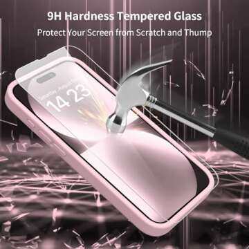 bicol for iPhone 15 Pro Case with Screen Protector,Enhanced Camera Lens Protection,Soft Liquid Silicone Slim Fit Protective Phone Cover 6.1" Baby Pink