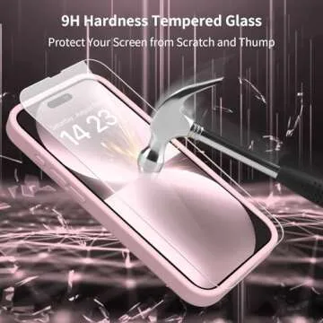 bicol for iPhone 15 Pro Case with Screen Protector,Enhanced Camera Lens Protection,Soft Liquid Silicone Slim Fit Protective Phone Cover 6.1" Baby Pink