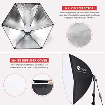 VICIALL HPUSN Softbox Lighting Kit 2x76x76cm Photography Continuous Lighting System Photo Studio Equipment with 2pcs E27 Socket 85W 5400K Bulbs for Filming Model Portrait Product Fashion Photography