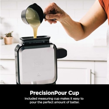 Ninja BW1001 NeverStick PRO Belgian Waffle Maker, Vertical Design, 5 Shade Settings, with Precision-Pour Cup & Chef-curated Recipe Guide, Black & Silver