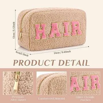 Paterr 4 Pcs Chenille Letter Preppy Patches Makeup Bag Plush Fuzzy Makeup Pouch Hair Skin Face Stuff...