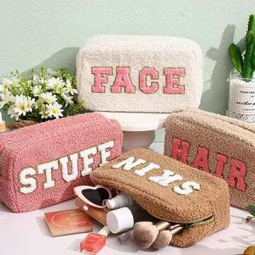 4 Pcs Chenille Letter Makeup Bag Set for Travel