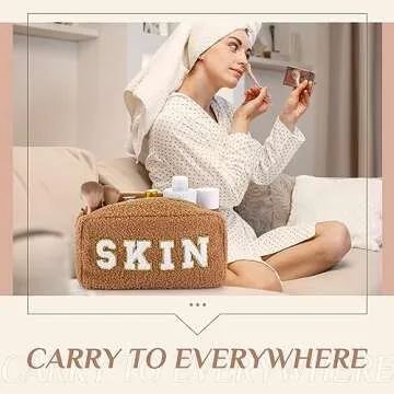 4 Pcs Chenille Letter Makeup Bag Set for Travel