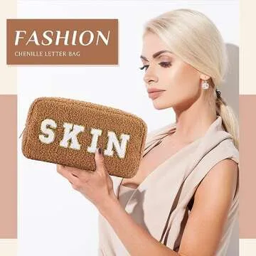 4 Pcs Chenille Letter Makeup Bag Set for Travel