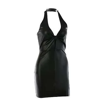 Riclena Sexy Halter Bodycon Dress for Women - Black