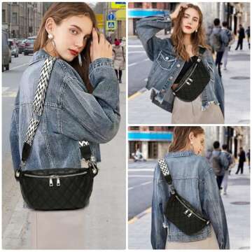 Small Crossbody Bags for Women Trendy - Myhozee Faux Leather Fanny Pack Sling Purse Shoulder Bag Quilted Travel Side Bag with Removable Wide Guitar Strap - Brown