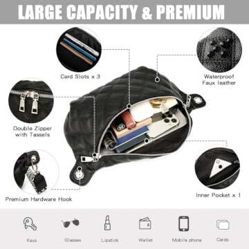 Small Crossbody Bags for Women Trendy - Myhozee Faux Leather Fanny Pack Sling Purse Shoulder Bag Quilted Travel Side Bag with Removable Wide Guitar Strap - Brown