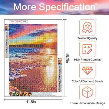Uatiodo Diamond Painting Kits for Adults, 6 Pack Diamond Painting Kit, DIY 5D Diamond Art Paintings, Sunset Beach Paint with Diamonds, Home Wall Decor, 12 * 16 inch