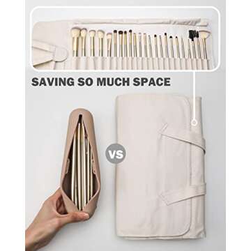 BEZOX Makeup Brush Holder - Travel Silicon Make Up Brush Case with Magnet Closure, Compact Brush Bag Travel Essentials - Khaki