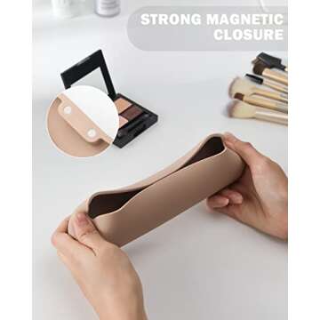 BEZOX Makeup Brush Holder - Travel Silicon Make Up Brush Case with Magnet Closure, Compact Brush Bag Travel Essentials - Khaki