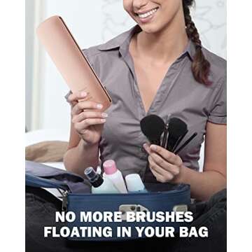 BEZOX Makeup Brush Holder - Travel Silicon Make Up Brush Case with Magnet Closure, Compact Brush Bag Travel Essentials - Khaki