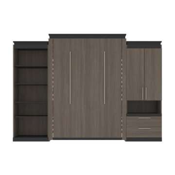 Bestar Orion 124W Queen Murphy Bed with Multifunctional Storage (125W) in bark Gray & Graphite