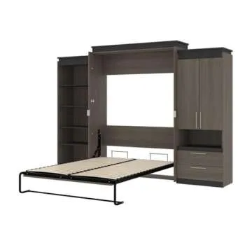Bestar Orion 124W Queen Murphy Bed with Multifunctional Storage (125W) in bark Gray & Graphite