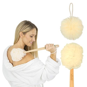 Vive 17” Shower Loofah with Long Handle - Exfoliating Back & Body Scrubber for Men & Women - Luffa...