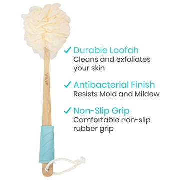 Vive Shower Loofah with Long Handle for Easy Cleaning